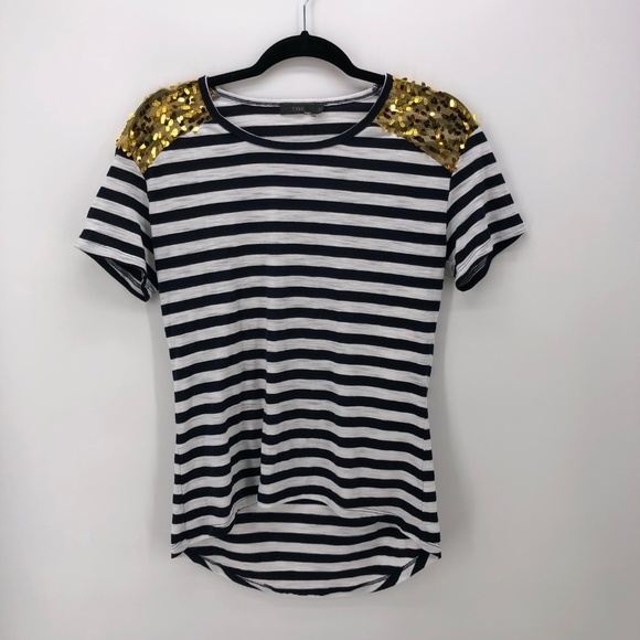 THML Striped Shirt Top Gold Sequins Shoulder S - Picture 5 of 7